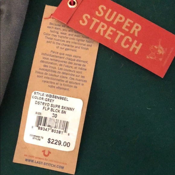 TRUE RELIGION SUPER STRETCH SKINNY JEANS - Picture 2 of 4
